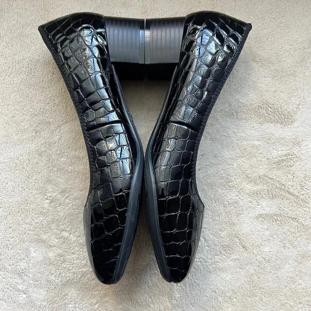 Rieker Antistress Women 7-7.5 EU 38 Black Croc Patent Leather Block Heel Pumps‎